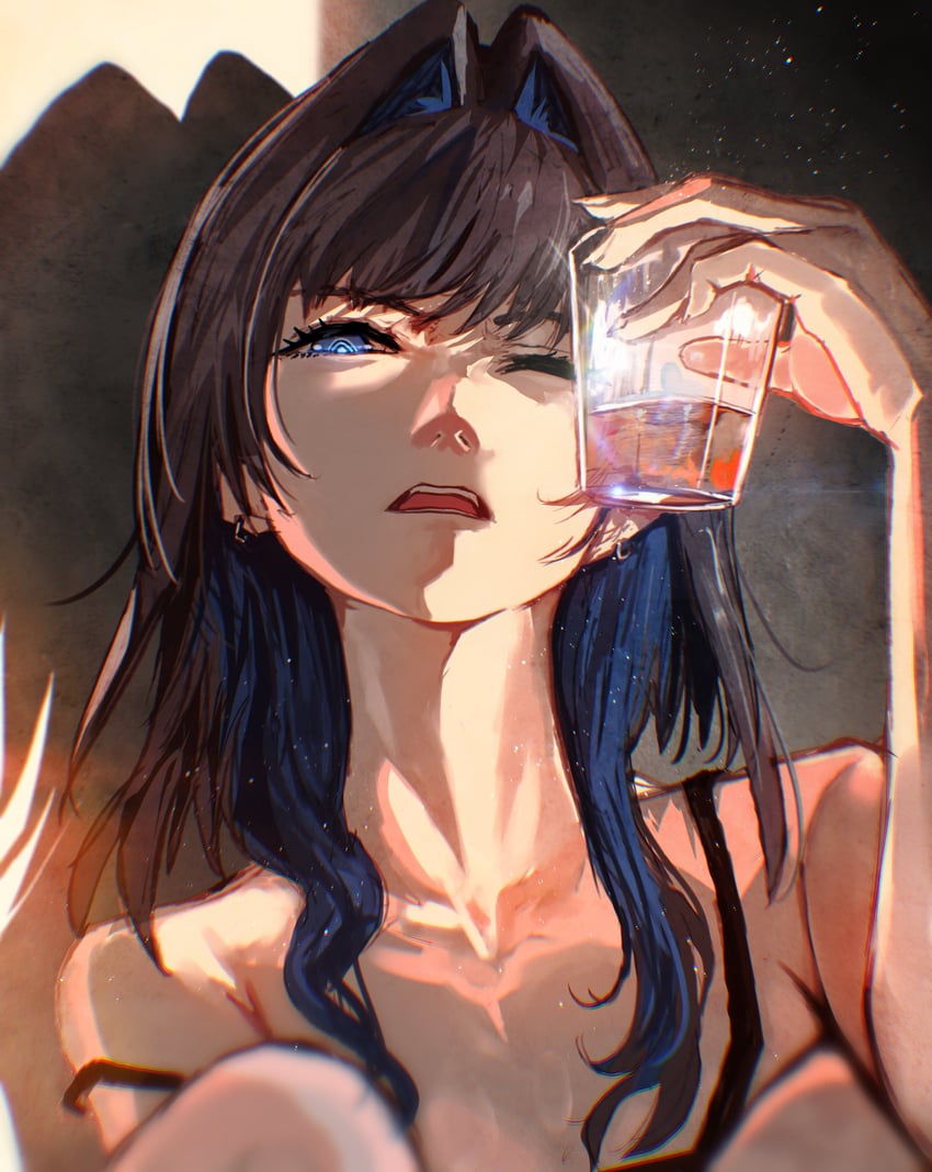 Hololive、Hololive英语、议会 (Kronii) 1名女孩 @_@ 酒 黑发 蓝眼