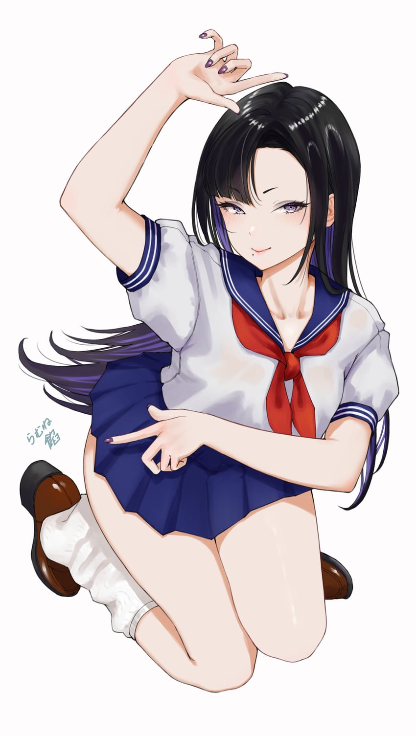 胜利女神：妮姬、恩华 (胜利女神：妮姬) 1名女孩 替换服装 抱胸 举手 黑发