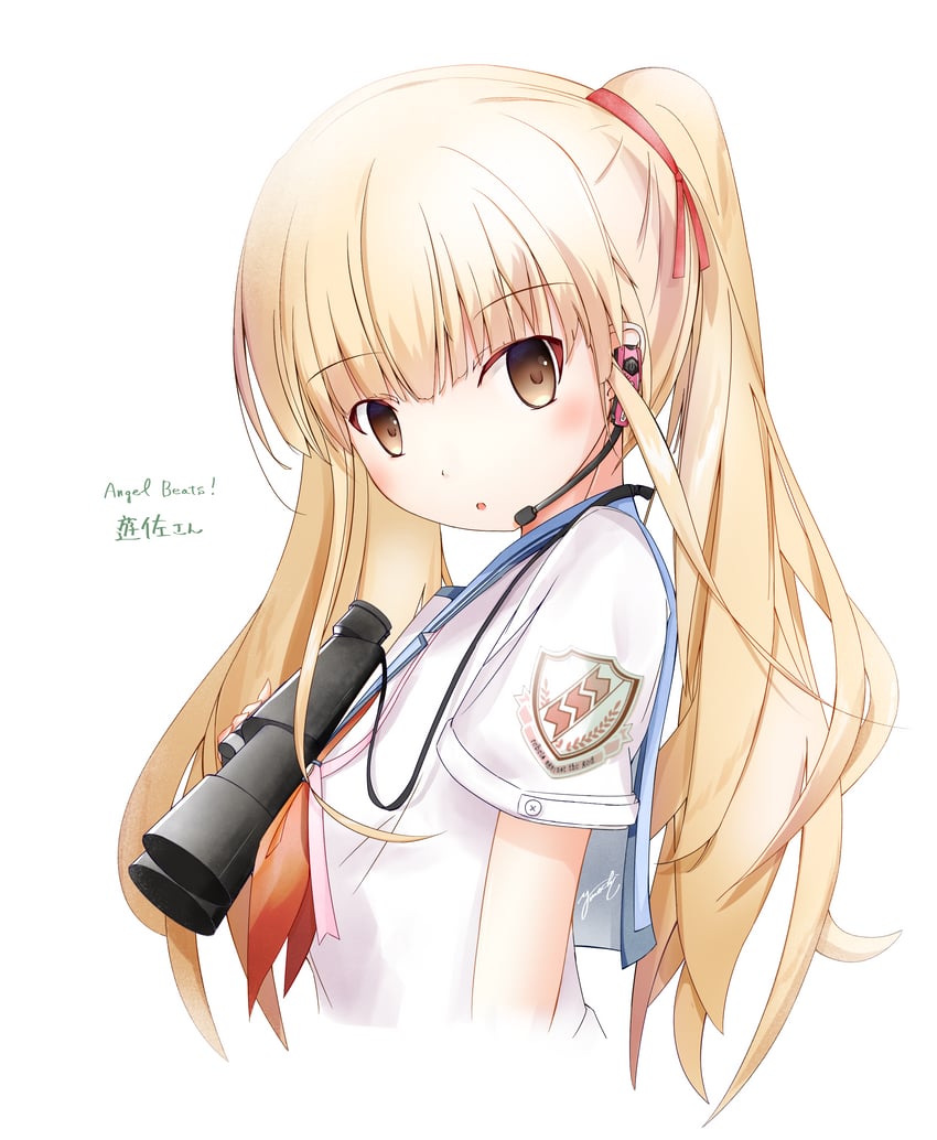 Angel Beats!、游佐 1名女孩 惊讶 手臂放在侧边 望远镜 金发