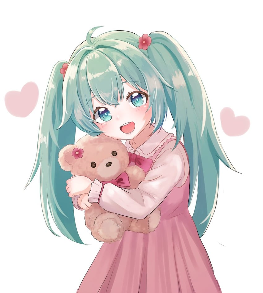 VOCALOID、初音未来 1名女孩 幼化 水色瞳 水色发 脸红