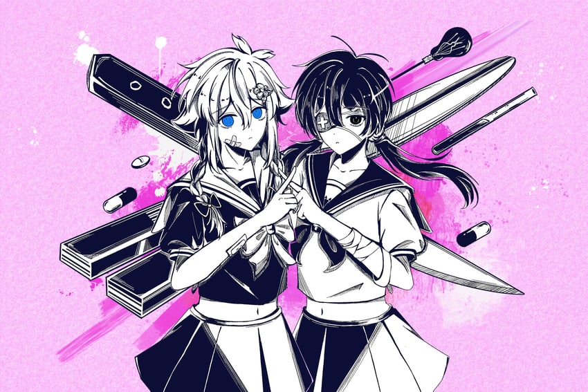 OMORI、Basil (OMORI)、Basil (OMORI) 2名女孩 替换服装 呆毛 蓝眼 蝴蝶结