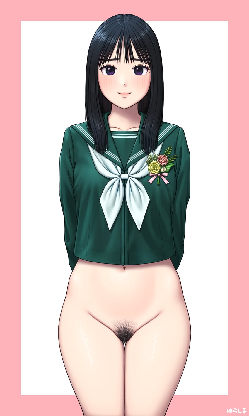 原创 1名女孩 手放在身体两侧 双手背在身后 黑发 边框