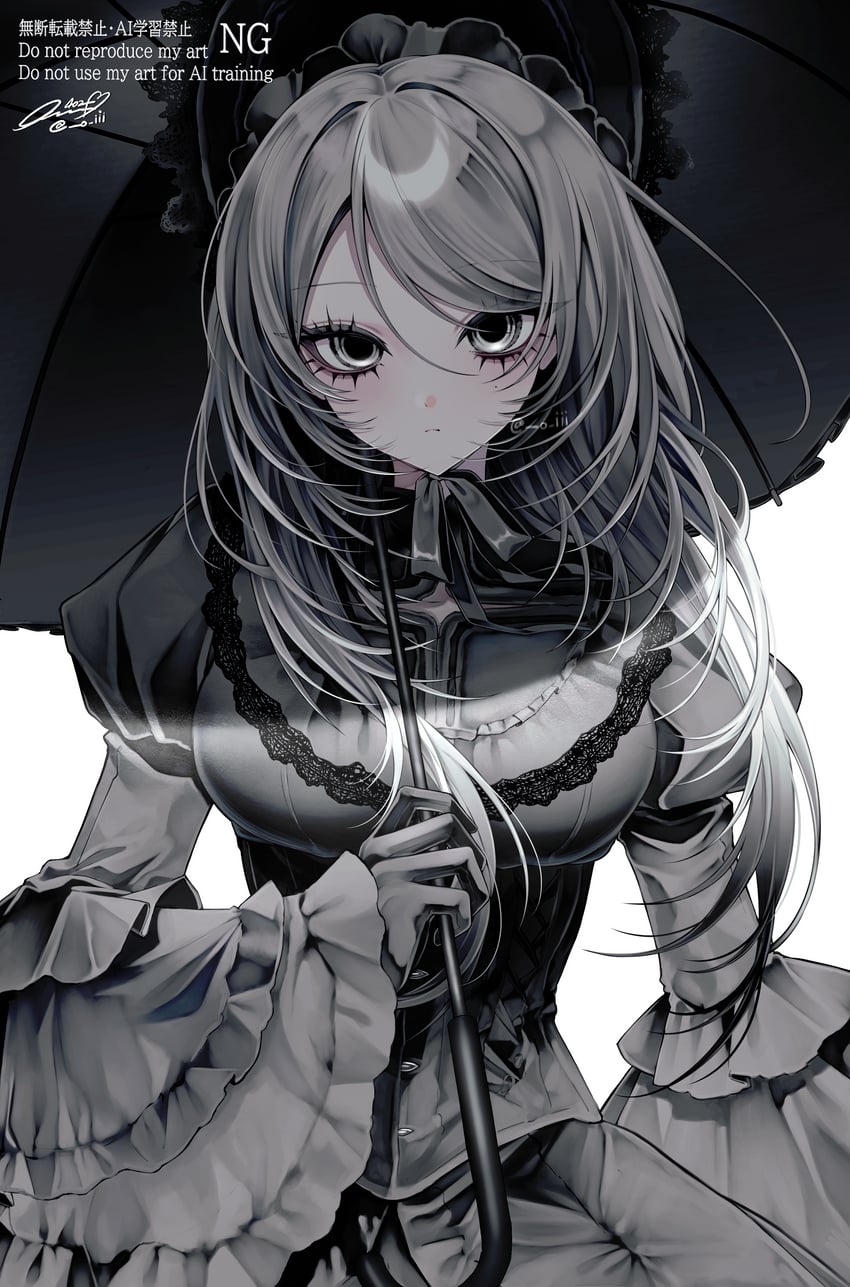 原创 1名女孩 黑色连衣裙 黑伞 软帽 乳房