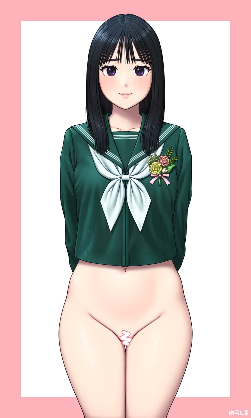 原创 1名女孩 手放在身体两侧 双手背在身后 黑发 边框
