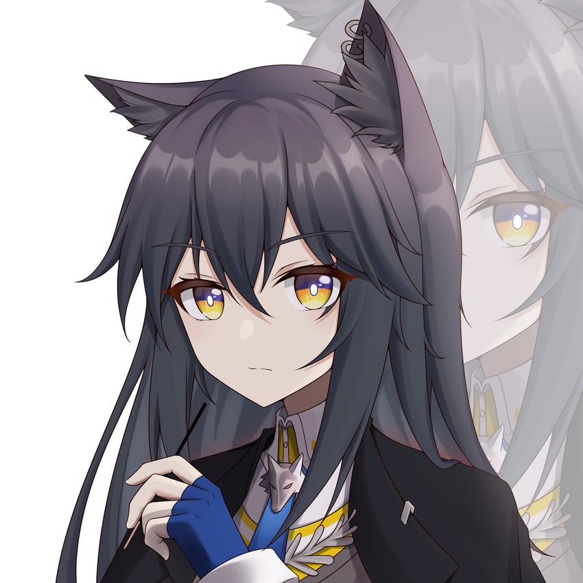 明日方舟、德克萨斯 (明日方舟)、缄默德克萨斯 1名女孩 兽耳毛 兽耳 黑发 黑色夹克