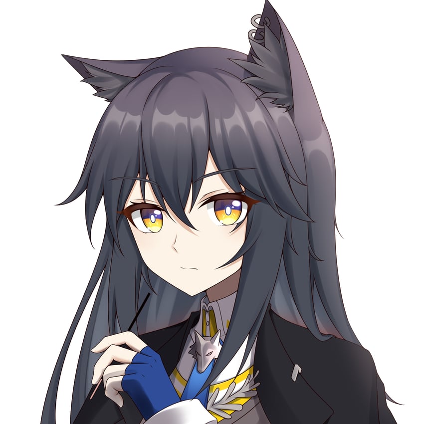 明日方舟、德克萨斯 (明日方舟)、缄默德克萨斯 1名女孩 兽耳毛 兽耳 黑发 黑色夹克