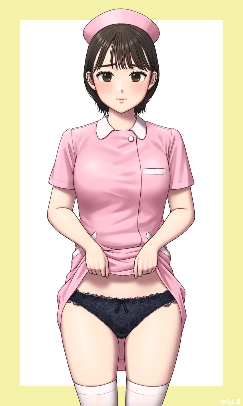 原创 1名女孩 黑发 黑色内裤 脸红 边框