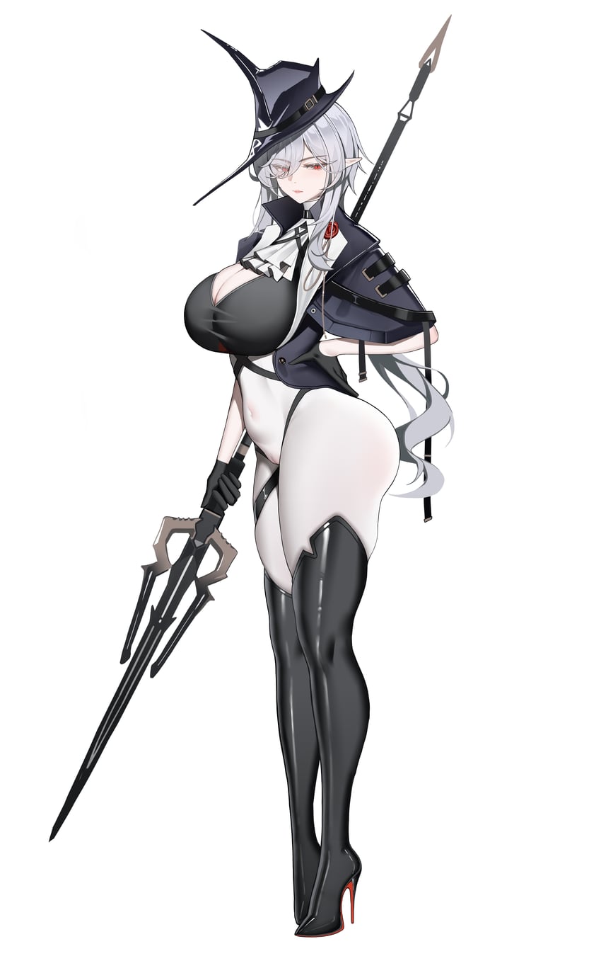 明日方舟、歌蒂 (明日方舟) 1名女孩 阿斯科特领巾 黑色靴子 黑色手套 黑帽子