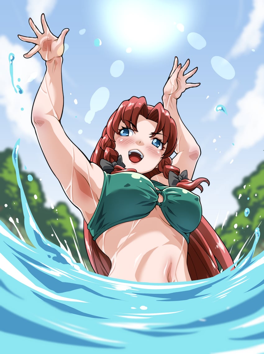 东方Project、红美铃 1名女孩 举起双手 裸臂 海滩 比基尼