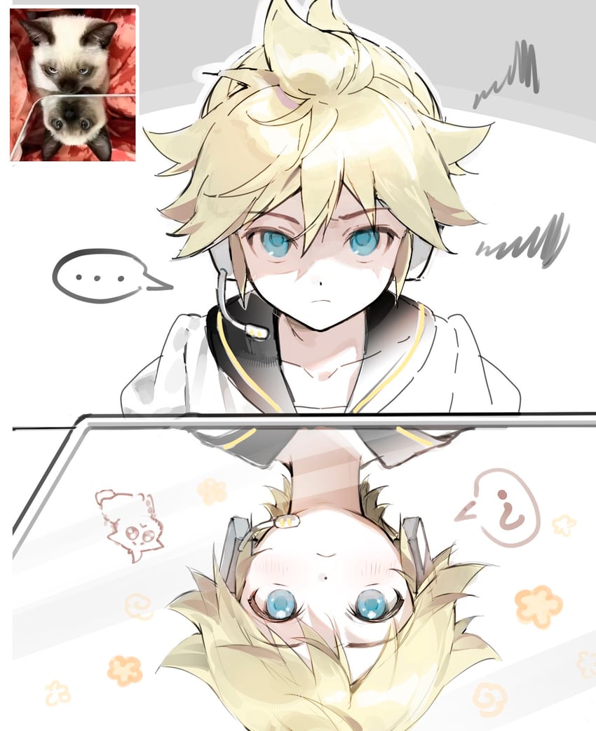 Piapro Studio、VOCALOID、镜音连 ... 1名男孩 恼怒 黑色水手领 金发