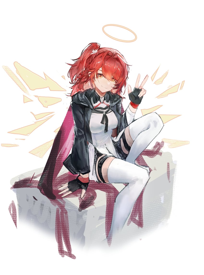 明日方舟、能天使 (明日方舟)、能天使 (新约) (明日方舟) 1名女孩 黑色手套 黑色夹克 闭嘴 十字架