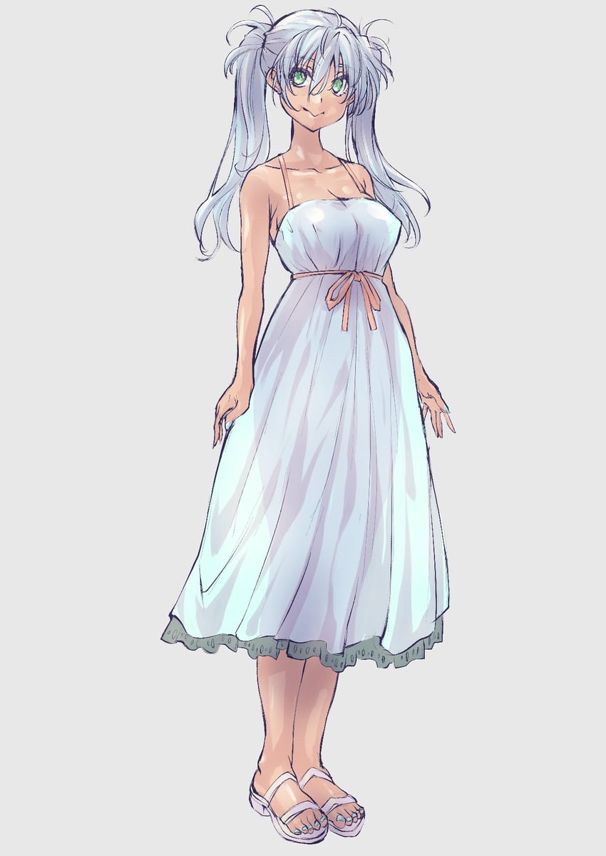 二次元插画 1名女孩 蓝色指甲 乳房 闭嘴 锁骨