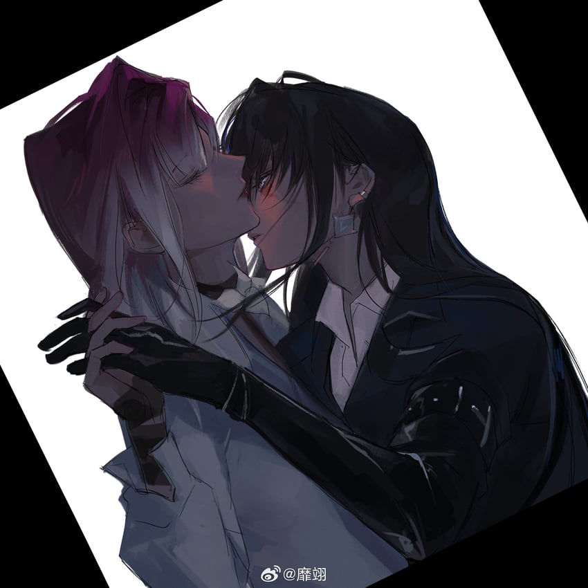 无期迷途、罗睺 (无期迷途)、瑟琳 (无期迷途) 2名女孩 黑色背景 黑色大衣 黑色手套 黑发