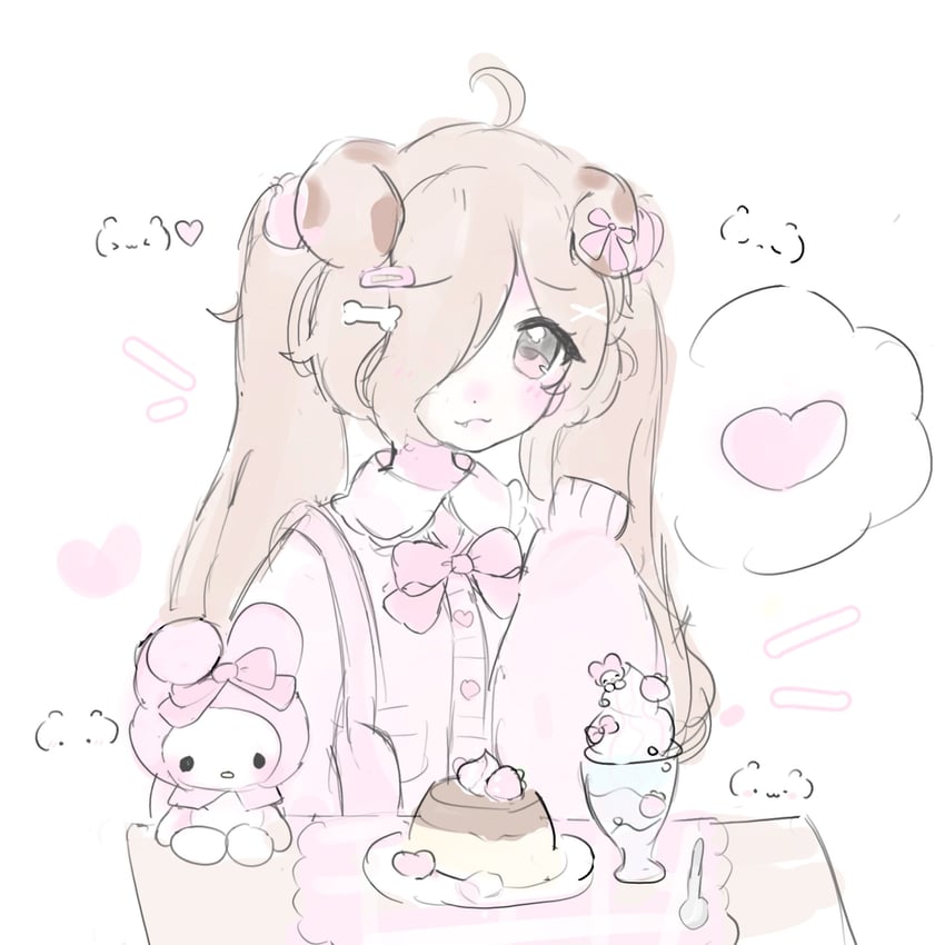 我爱美乐蒂、原创、三丽鸥 1名女孩 2000年代风格 猫脸笑 闭眼挤眼 呆毛