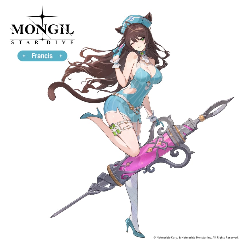 怪物驯服者：星潜、francis (mongil: star dive) 1名女孩 ;) 呆毛 兽耳 露肩