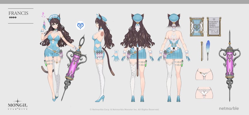 怪物驯服者：星潜、francis (mongil: star dive) 1名女孩 呆毛 兽耳 露背 露肩