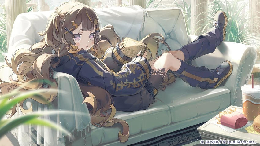 Hololive、Hololive Dreams、Hololive Indonesia 1名女孩 黑色夹克 黑色护腿 黑鞋 金发