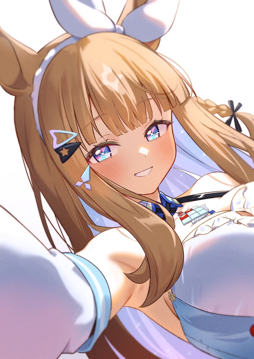 赛马娘、杏目 (赛马娘)、杏目 (赛马娘) 1名女孩 兽耳 腋下 露肩 蓝眼