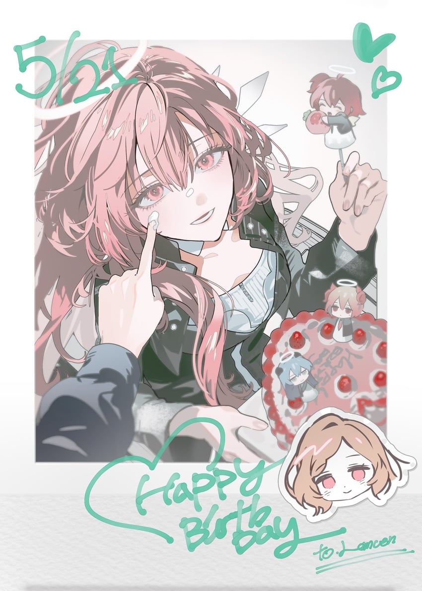 明日方舟、博士 (明日方舟)、能天使 (明日方舟) 5名女孩 生日蛋糕 黑色连衣裙 蓝发 棕发