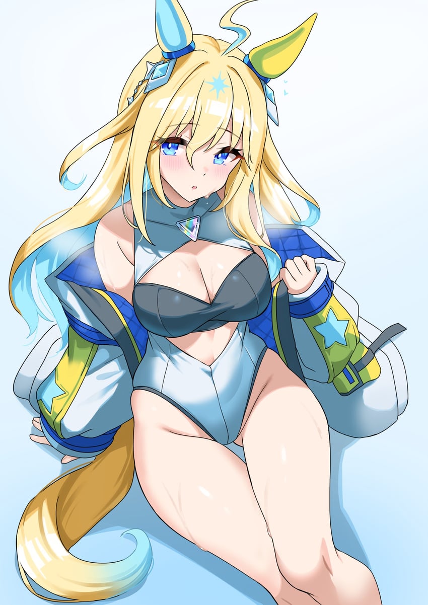 赛马娘、新宇宙 (赛马娘)、新宇宙 (Universe-naut) (赛马娘) 1名女孩 呆毛 兽耳 露肩 金发