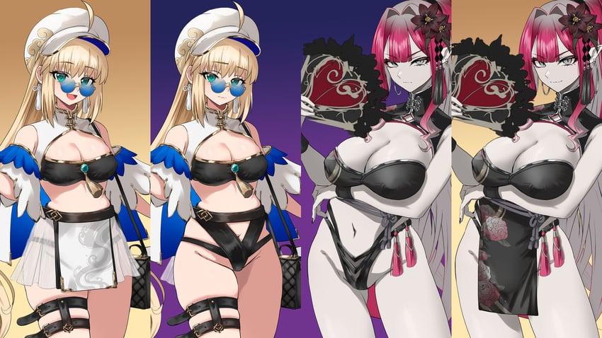 Fate/Grand Order、Fate系列、梣 (Fate) 2名女孩 呆毛 露肩 黑色连衣裙 金发
