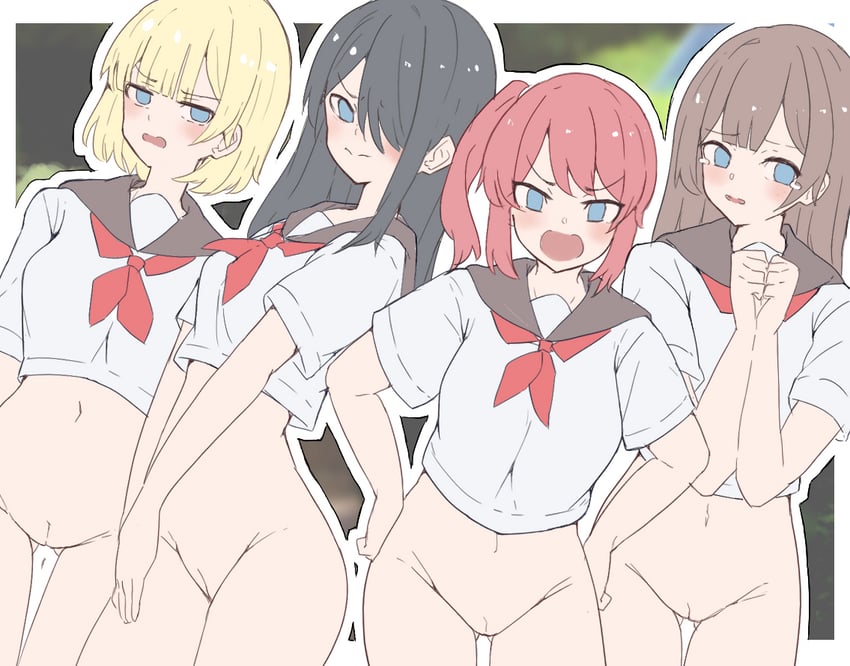 原创 4个女孩 大腿间可见臀部 黑发 金发 蓝眼