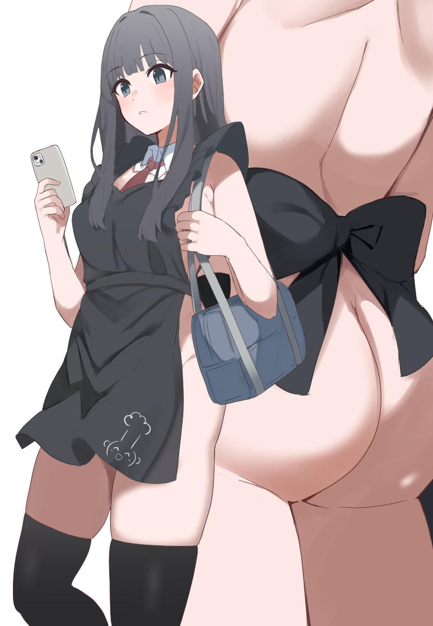 原创 1名女孩 围裙 屁股 黑色围裙 黑色蝴蝶结