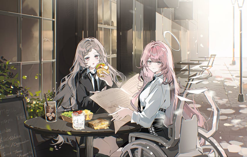 明日方舟、博士 (明日方舟)、博士 (女) (明日方舟) 2名女孩 惊讶 黑色夹克 黑色领带 黑色裙子
