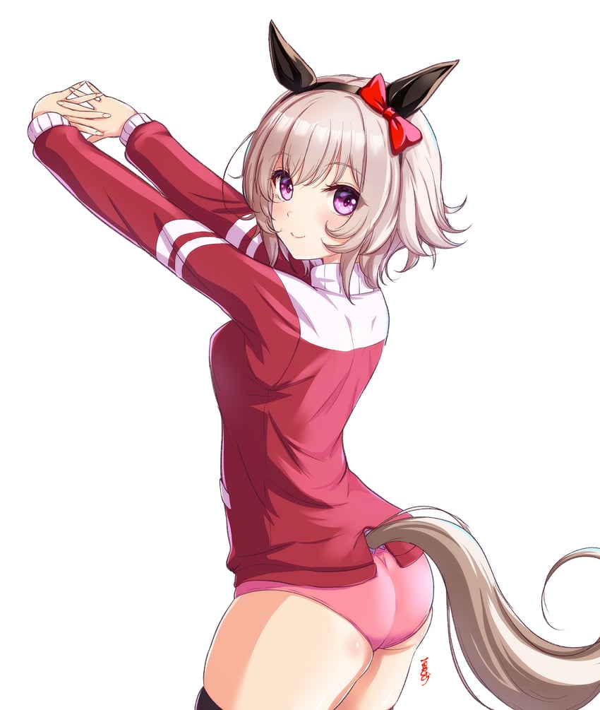 赛马娘、真机伶 (赛马娘) 1名女孩 兽耳 屁股 黑色发带 黑色过膝袜