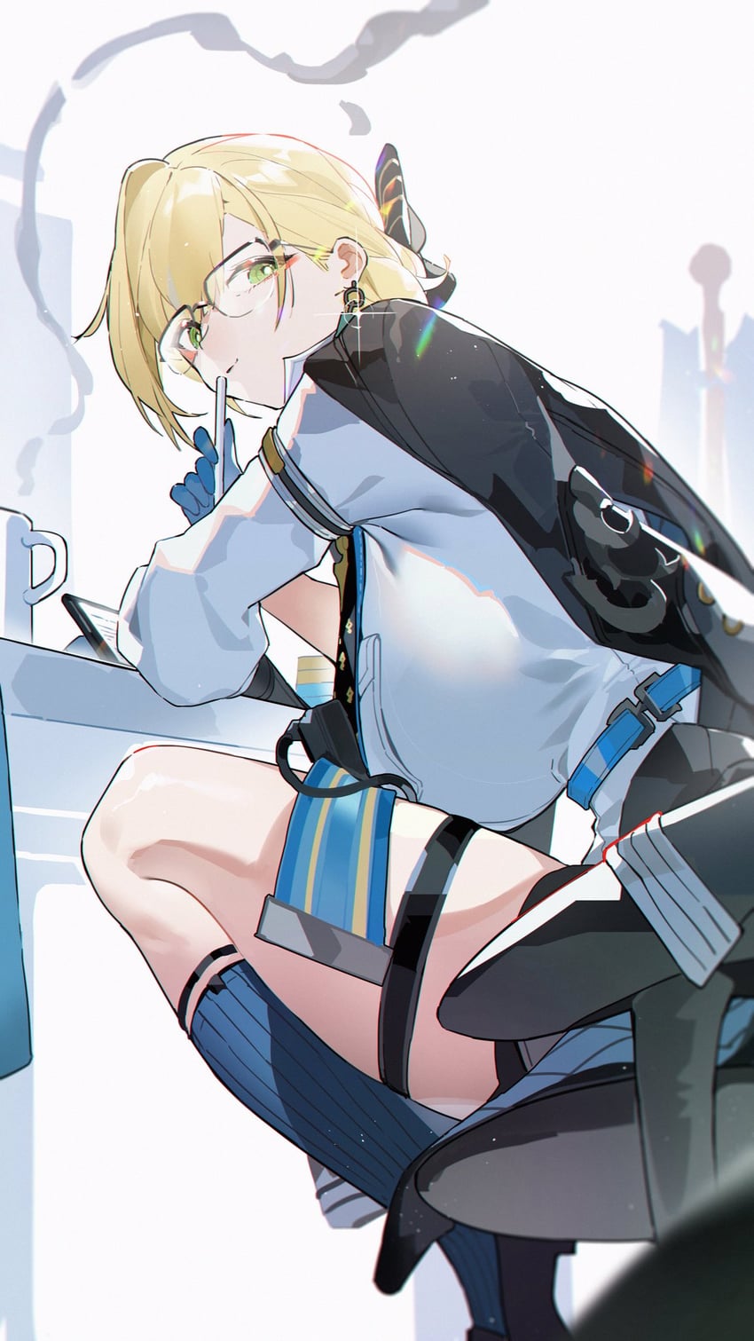 少女前线、少女前线2：追放、韦尔罗德 (少女前线2) 1名女孩 金发 蓝眼 蓝袜子 外套
