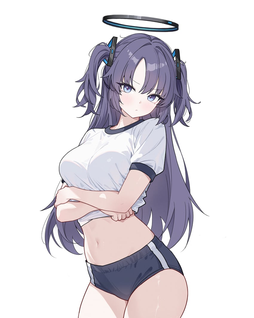 蔚蓝档案、早濑优香、优香 (体操服) (碧蓝档案) 1名女孩 蓝色布鲁玛 乳房 灯笼裤 交叉腿