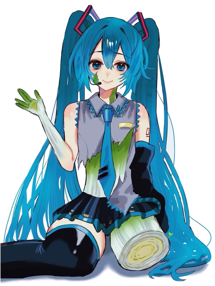VOCALOID、初音未来 1名女孩 截肢 露肩 黑色裙子 蓝眼