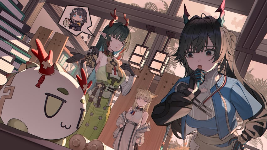 明日方舟、明日方舟：终末地、陈千语 (明日方舟) 3人女子 兽耳 露肩 鸟耳 鸟娘