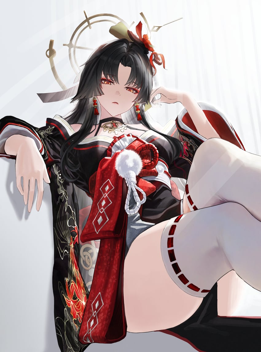 从虚无到永恒、帆鸟 (圣洁之歌) 1名女孩 露肩 黑发 黑色和服 闭嘴