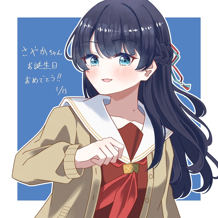 Love Live!、Love Live! 莲之空女学院学园偶像部、村野沙耶香 1名女孩 :D 蓝色背景 蓝眼 蓝色丝带