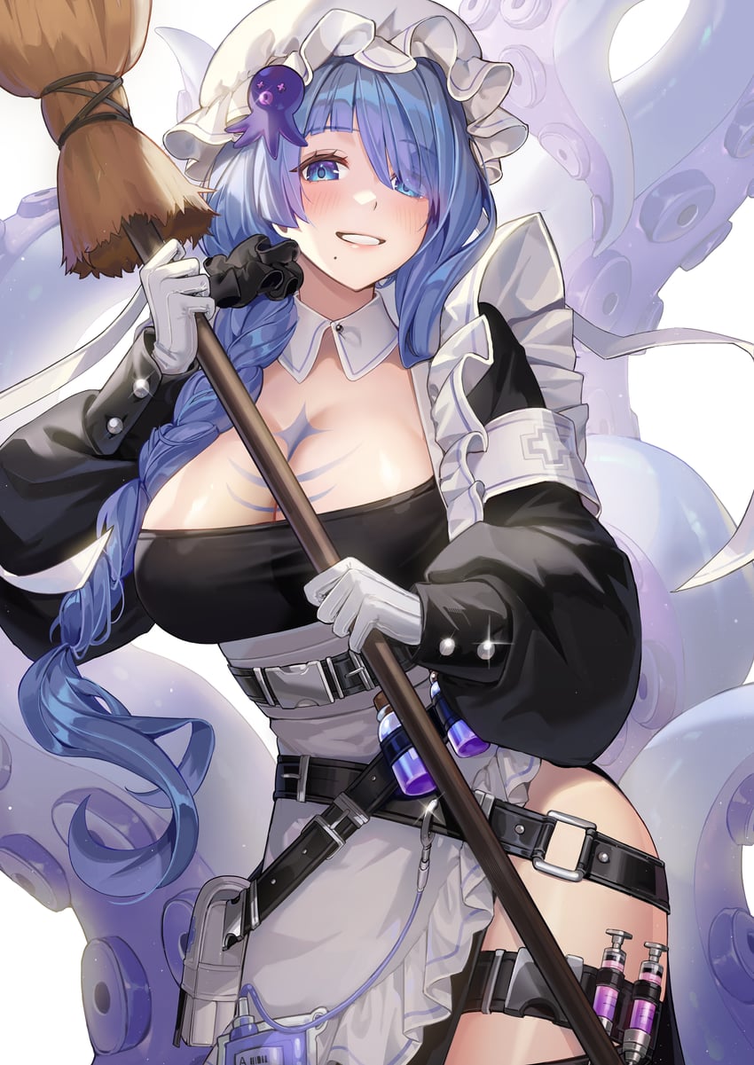 原创 1名女孩 腰带 黑色皮带 蓝眼 蓝发