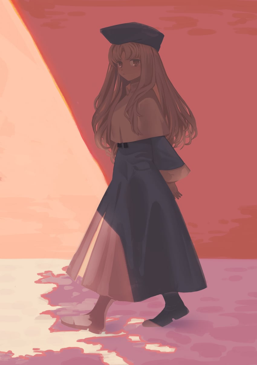 Fate/hollow ataraxia、Fate系列、卡莲·奥尔黛西亚 1名女孩 双手背在身后 海滩 贝雷帽 黑色连衣裙