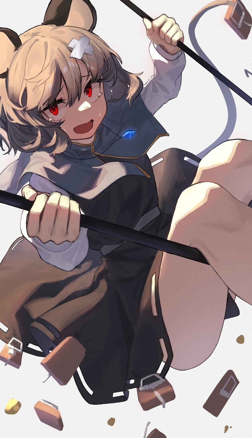 东方Project、纳兹琳 1名女孩 兽耳 黑色裙子 黑色马甲 蓝色小披肩