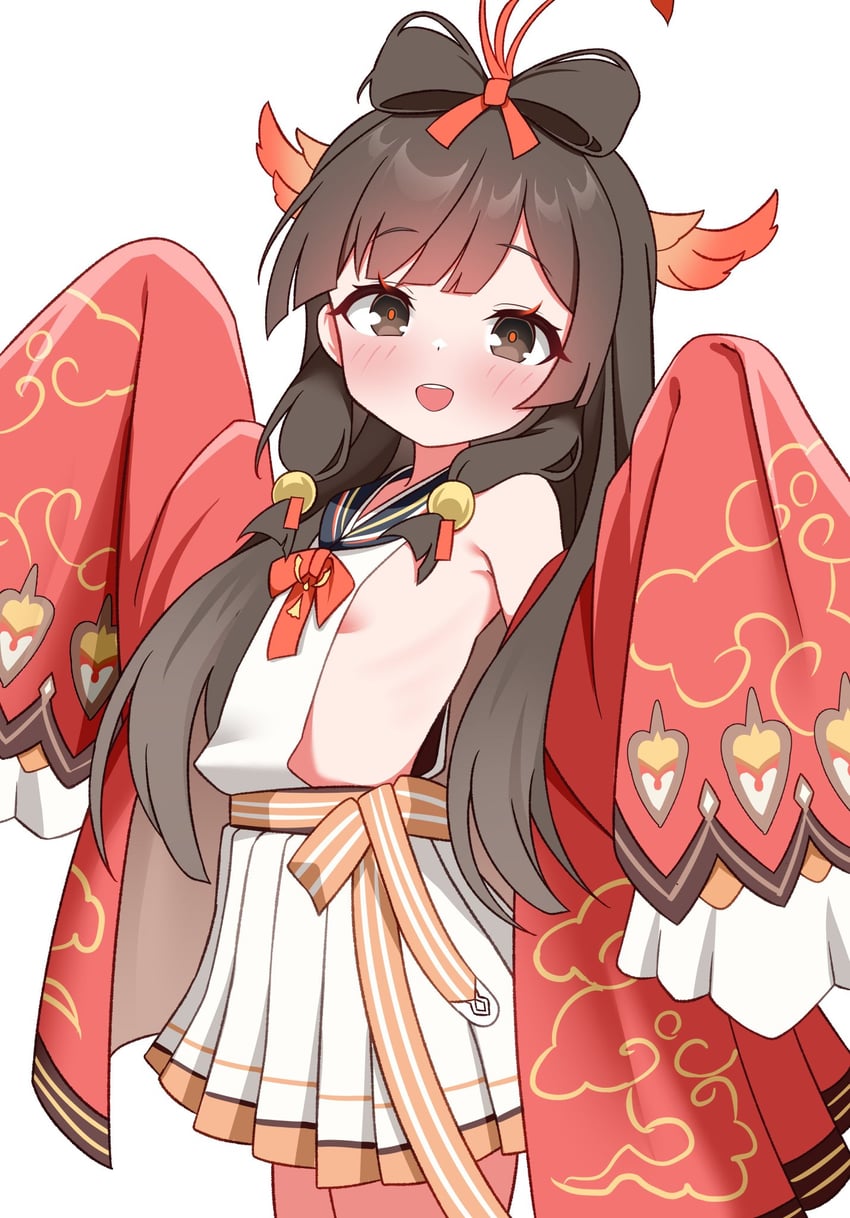 碧蓝航线、瑞凤（碧蓝航线） 1名女孩 脸红 蝴蝶结发型 乳房 棕眼睛