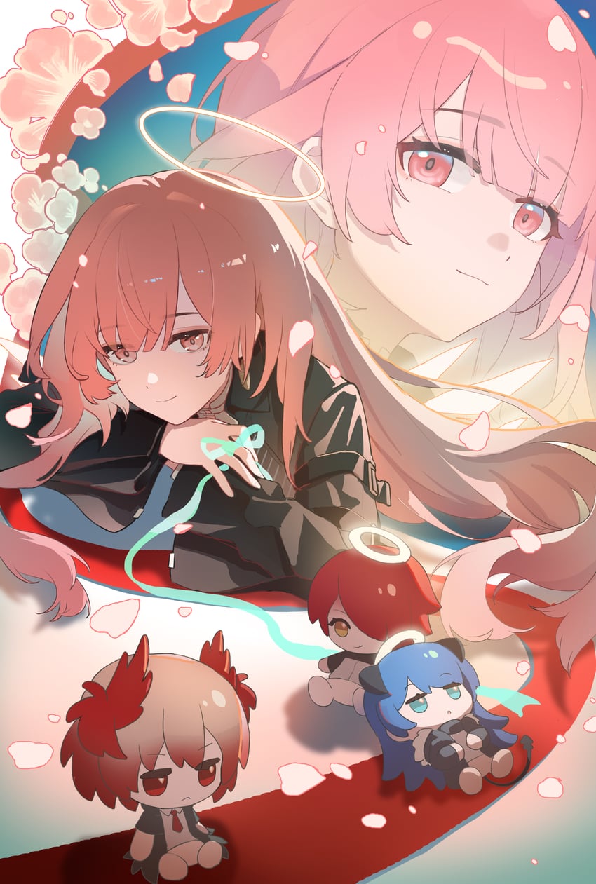 明日方舟、能天使 (明日方舟)、菲亚梅塔 (明日方舟) 1名女孩 水色瞳 水色缎带 黑色夹克 蓝发