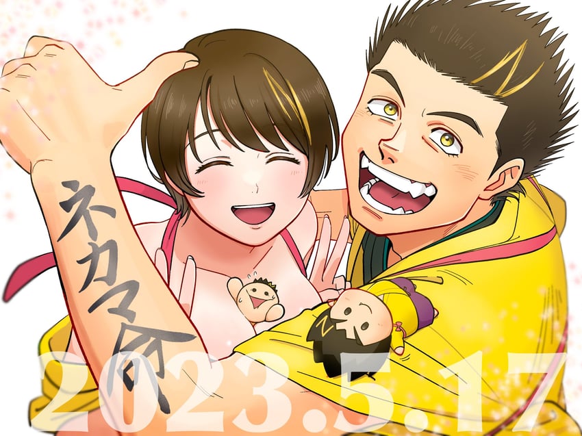 幕末志士频道、雾崎君是..、nakaoka shintarou (bakumatsu shishi channel) 1名男孩 1名女孩 手臂纹身 乳沟 金发