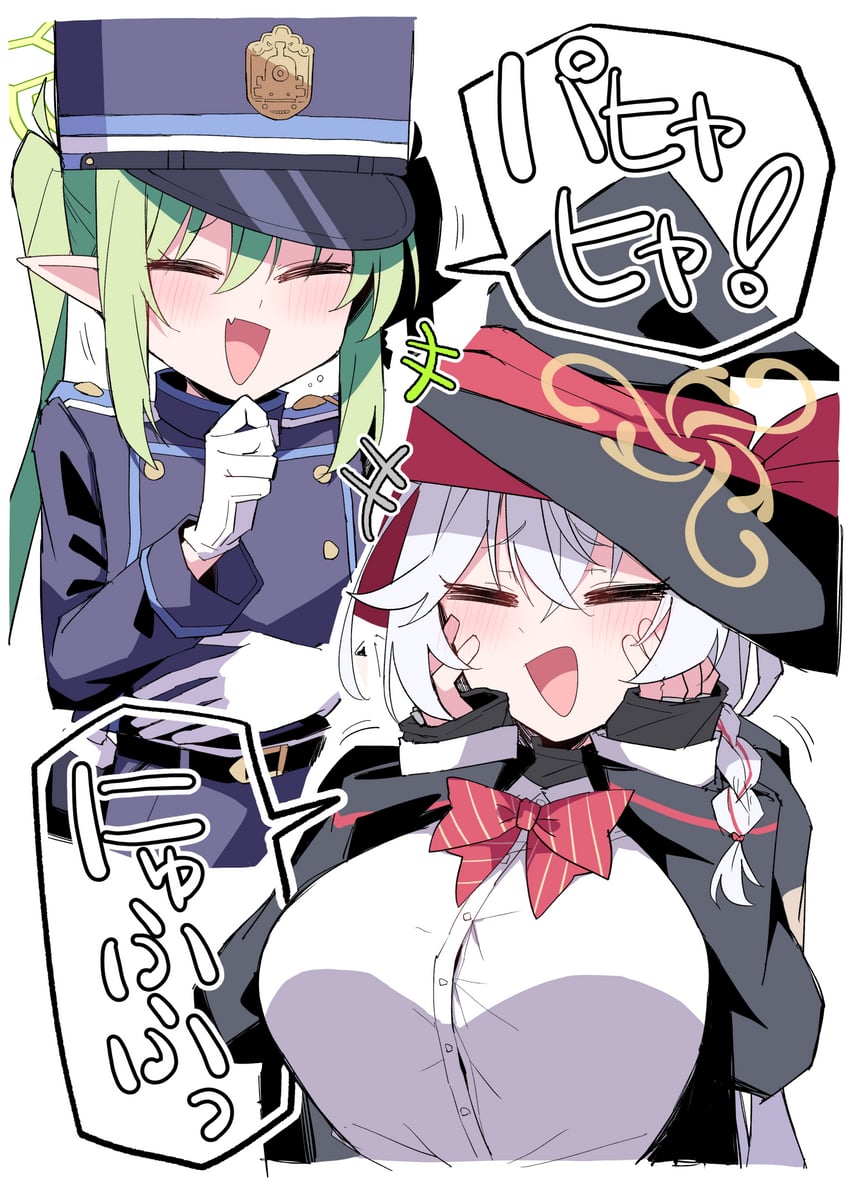 蔚蓝档案、绘里 (蔚蓝档案)、望 (蔚蓝档案) 2名女孩 :D 微笑 黑帽子 脸红