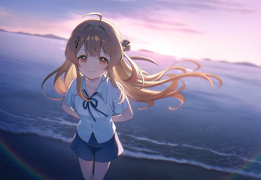 Hololive、hololive DEV_IS、音乃濑奏 1名女孩 呆毛 替换服装 双手背在身后 逆光