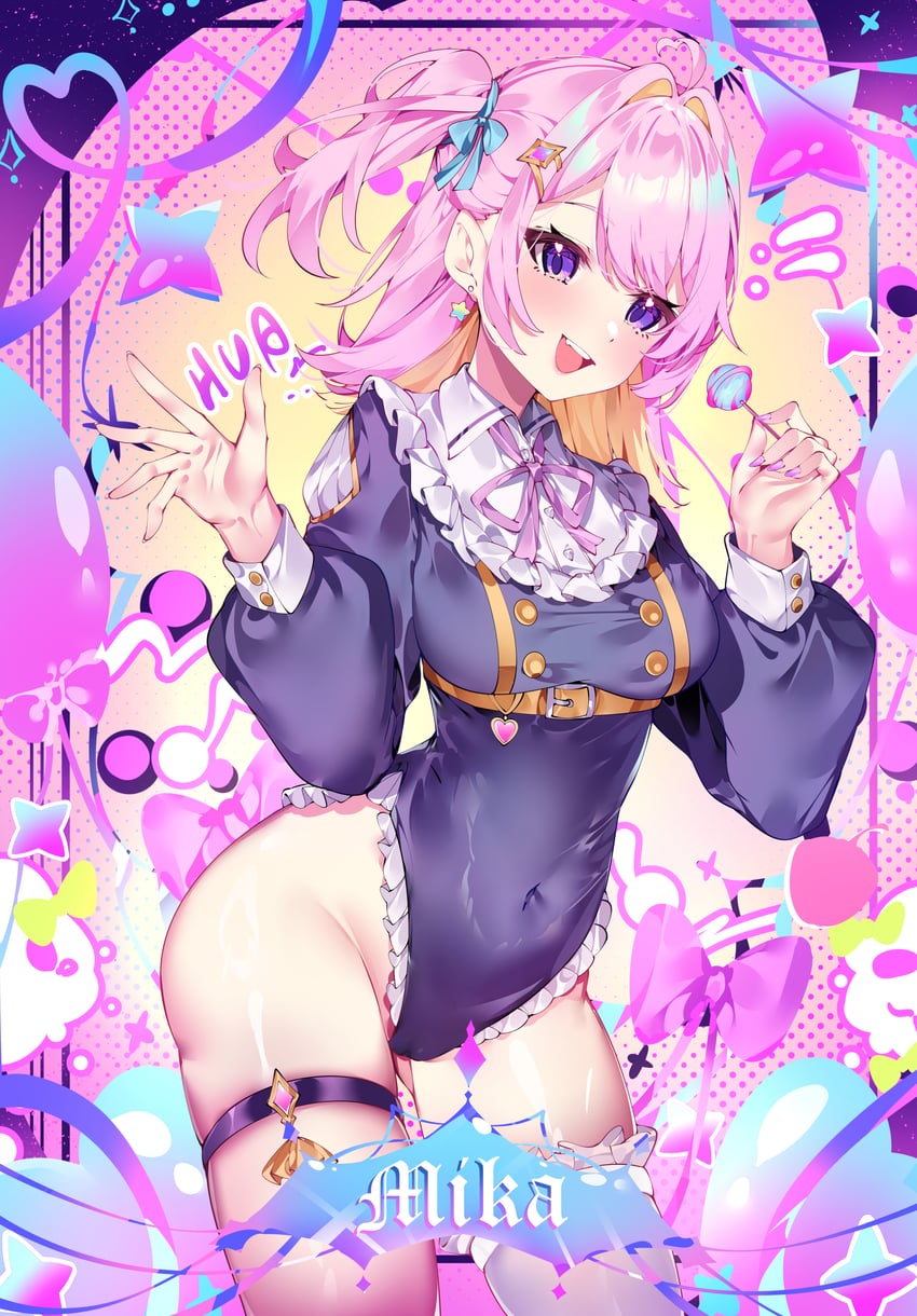 二次元插画 1名女孩 :D 黑色紧身连体衣 金发 乳房