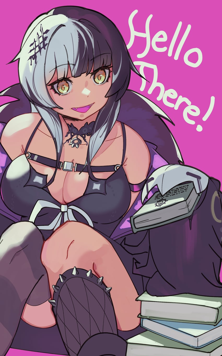 Hololive、Hololive英语、Novelites (诗织·诺薇拉粉丝) 1名女孩 :D 臂带 不对称腿部穿着 黑色项圈
