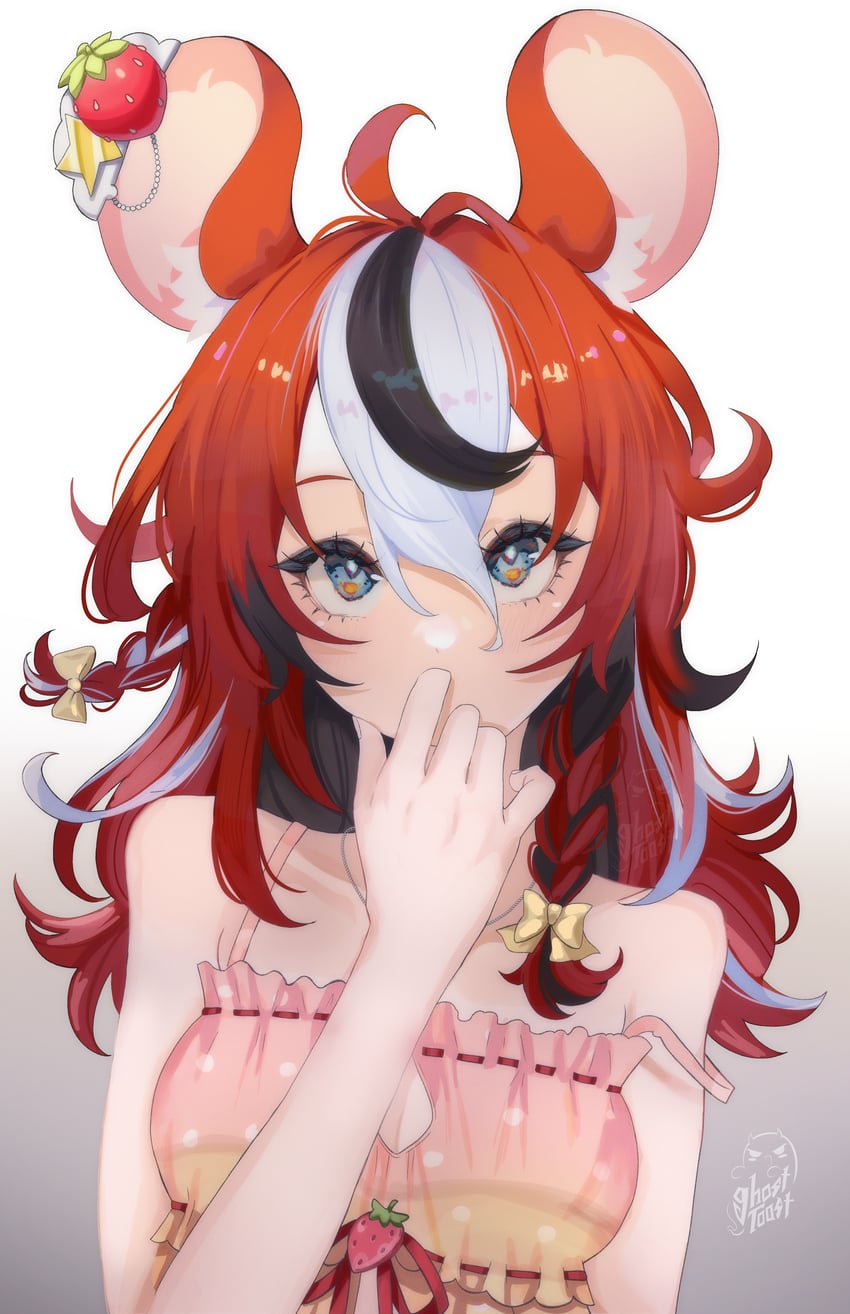 Hololive、Hololive英语、哈可斯·贝尔兹 1名女孩 呆毛 兽耳 裸臂 黑发