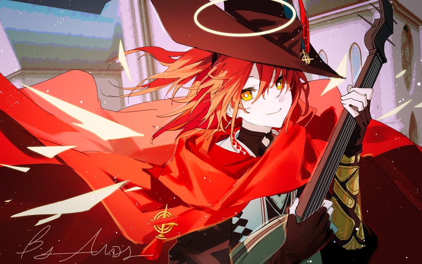 明日方舟、能天使 (明日方舟)、能天使 (新约) (明日方舟) 1名女孩 吟游诗人 黑色手套 黑帽子 斗篷