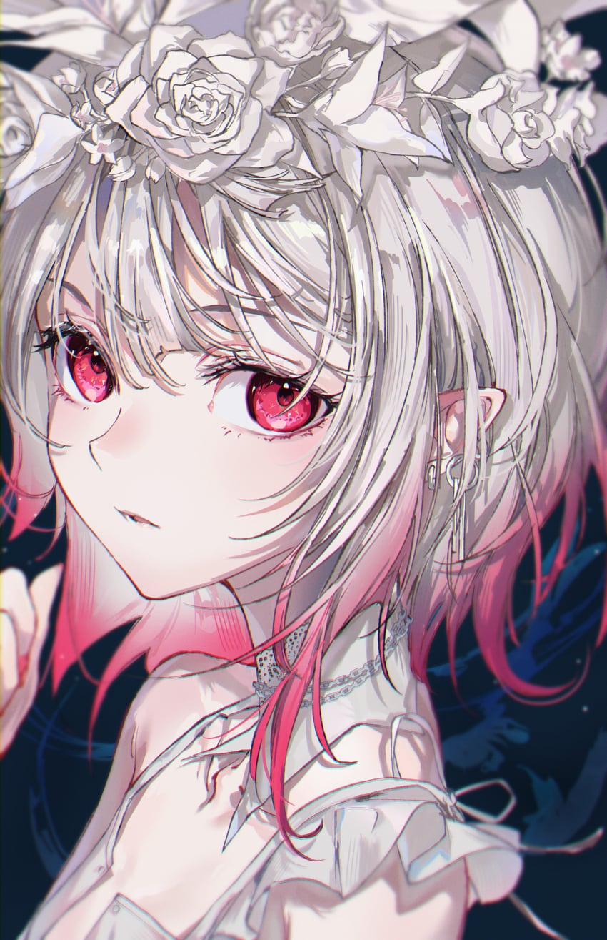 原创 1名女孩 黑色背景 露肩 连衣裙 耳环
