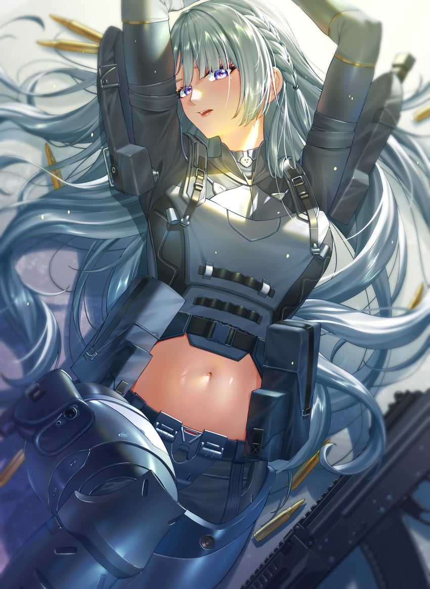 少女前线、少女前线2：追放、AK-15 (少女前线) 1名女孩 AK-15 (少女前线) 举起双手 突击步枪 黑裤子
