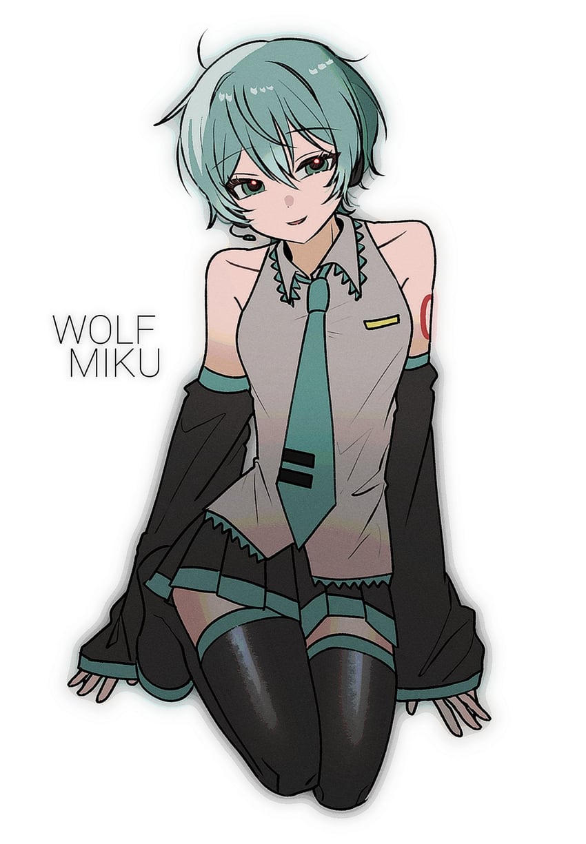VOCALOID、初音未来 1名女孩 发型长度变动 (更短) 水色瞳 水色发 水蓝色领带